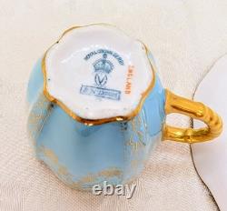 Antique Royal Crown Derby Demitasse Cup Saucer Turquoise Blue 24k Heavy Gold