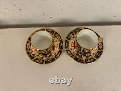 Antique Royal Crown Derby Porcelain Imari 2451 Pair of Demitasse Cups & Saucers