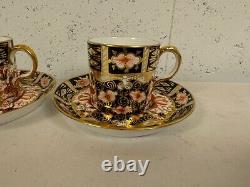 Antique Royal Crown Derby Porcelain Imari 2451 Pair of Demitasse Cups & Saucers