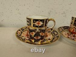 Antique Royal Crown Derby Porcelain Imari 2451 Pair of Demitasse Cups & Saucers