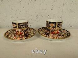 Antique Royal Crown Derby Porcelain Imari 2451 Pair of Demitasse Cups & Saucers