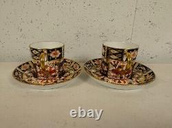 Antique Royal Crown Derby Porcelain Imari 2451 Pair of Demitasse Cups & Saucers