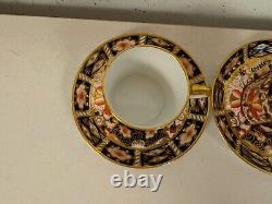 Antique Royal Crown Derby Porcelain Imari 2451 Pair of Demitasse Cups & Saucers