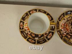 Antique Royal Crown Derby Porcelain Imari 2451 Pair of Demitasse Cups & Saucers