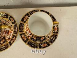 Antique Royal Crown Derby Porcelain Imari 2451 Pair of Demitasse Cups & Saucers