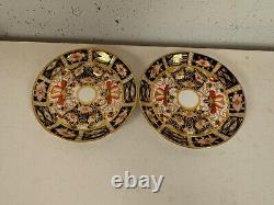 Antique Royal Crown Derby Porcelain Imari 2451 Pair of Demitasse Cups & Saucers