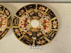 Antique Royal Crown Derby Porcelain Imari 2451 Pair of Demitasse Cups & Saucers