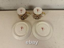 Antique Royal Crown Derby Porcelain Imari 2451 Pair of Demitasse Cups & Saucers