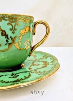 Antique Royal Doulton Seafoam Green Demitasse Cup Saucer Heavy Gold Early 1900s