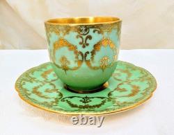 Antique Royal Doulton Seafoam Green Demitasse Cup Saucer Heavy Gold Early 1900s