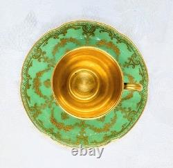Antique Royal Doulton Seafoam Green Demitasse Cup Saucer Heavy Gold Early 1900s