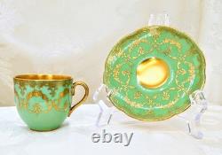 Antique Royal Doulton Seafoam Green Demitasse Cup Saucer Heavy Gold Early 1900s Antique Royal Doulton Seafoam Green Demitasse Cup Saucer Heavy Gold Early 1900s