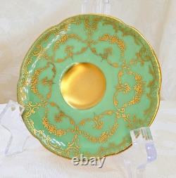 Antique Royal Doulton Seafoam Green Demitasse Cup Saucer Heavy Gold Early 1900s