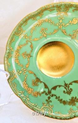 Antique Royal Doulton Seafoam Green Demitasse Cup Saucer Heavy Gold Early 1900s