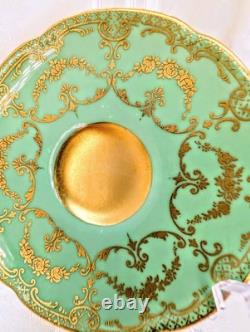 Antique Royal Doulton Seafoam Green Demitasse Cup Saucer Heavy Gold Early 1900s