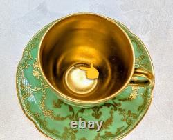 Antique Royal Doulton Seafoam Green Demitasse Cup Saucer Heavy Gold Early 1900s