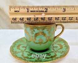 Antique Royal Doulton Seafoam Green Demitasse Cup Saucer Heavy Gold Early 1900s