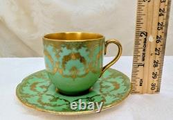 Antique Royal Doulton Seafoam Green Demitasse Cup Saucer Heavy Gold Early 1900s
