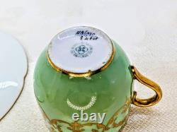 Antique Royal Doulton Seafoam Green Demitasse Cup Saucer Heavy Gold Early 1900s