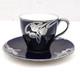 Antique Royal Doulton Sterling Silver Overlay Flambe Teacup & Saucer Cobalt Blue