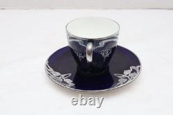 Antique Royal Doulton Sterling Silver Overlay Flambe Teacup & Saucer Cobalt Blue