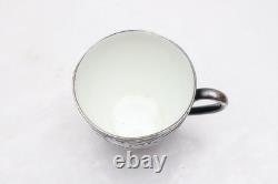 Antique Royal Doulton Sterling Silver Overlay Flambe Teacup & Saucer Cobalt Blue