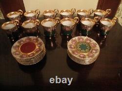 Antique Royal Vienna 12 Gold Demitasse 4 Footed Cup & Saucers with Beehive Mark