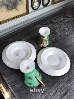 Antique Royal Vienna Bavaria mint green demitasse hot chocolate cups & saucers