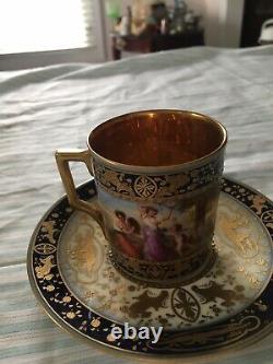 Antique Royal Vienna Beehive Mark Demitasse Mythology Scenes Gilded Cup & Saucer