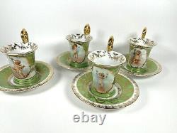 Antique Royal Vienna Demitasse Cherubs Cup & Saucer Green Gold 3