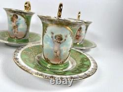 Antique Royal Vienna Demitasse Cherubs Cup & Saucer Green Gold 3