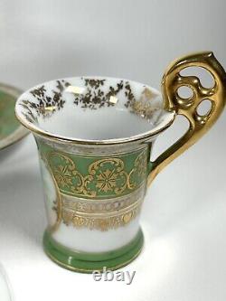 Antique Royal Vienna Demitasse Cherubs Cup & Saucer Green Gold 3