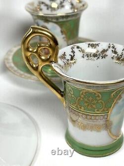 Antique Royal Vienna Demitasse Cherubs Cup & Saucer Green Gold 3