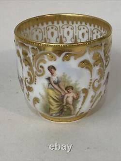 Antique Royal Vienna Demitasse Cup & Saucer Signed Cupid Angel Scenes