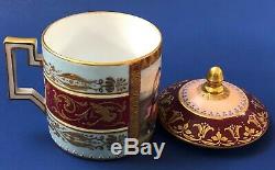 Antique Royal Vienna Demitasse Porcelain Covered Cup and Saucer
