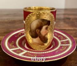 Antique Royal Vienna Demitasse cup and saucer Jeweled