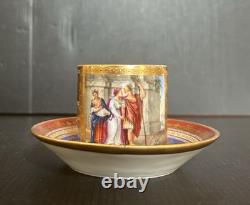 Antique Royal Vienna Style Hand Painted & Gold Gilt Demitasse Cup & Saucer Set
