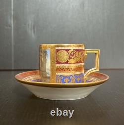 Antique Royal Vienna Style Hand Painted & Gold Gilt Demitasse Cup & Saucer Set