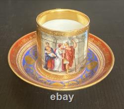 Antique Royal Vienna Style Hand Painted & Gold Gilt Demitasse Cup & Saucer Set