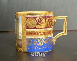 Antique Royal Vienna Style Hand Painted & Gold Gilt Demitasse Cup & Saucer Set