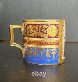 Antique Royal Vienna Style Hand Painted & Gold Gilt Demitasse Cup & Saucer Set