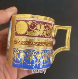 Antique Royal Vienna Style Hand Painted & Gold Gilt Demitasse Cup & Saucer Set