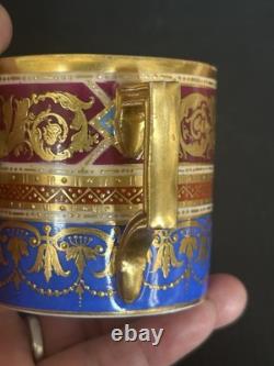Antique Royal Vienna Style Hand Painted & Gold Gilt Demitasse Cup & Saucer Set