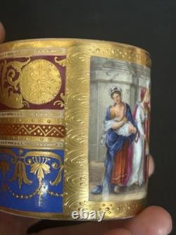 Antique Royal Vienna Style Hand Painted & Gold Gilt Demitasse Cup & Saucer Set