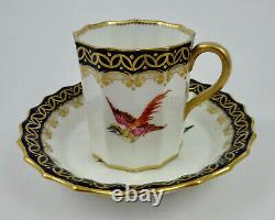 Antique Royal Worcester Demitasse Cup & Saucer, Birds