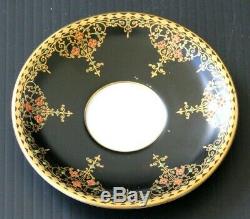 Antique Royal Worcester Demitasse Cup & Saucer Black Satin Jeweled Vintage Deco