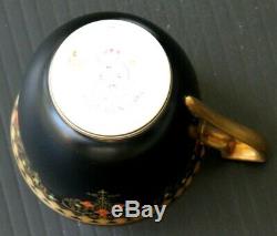 Antique Royal Worcester Demitasse Cup & Saucer Black Satin Jeweled Vintage Deco