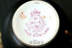 Antique Royal Worcester Demitasse Cup & Saucer Black Satin Jeweled Vintage Deco