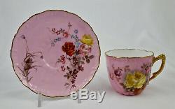 Antique Royal Worcester Demitasse Cup & Saucer, Roses