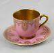 Antique Royal Worcester Jeweled Demitasse Cup & Saucer Pink & Gold Gilt C 890